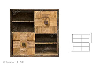 Модуль настенный "Cube Design" 4 (с нишей); фасад "шашки"; графит, бейц-масло