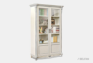 Шкаф для книг "Алези 2/1"; стекл. дв.; слоновая кость с серебром