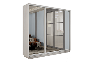 Шкаф-купе Премиум 3х дв 180х240х60 Ясень Анкор светлый Зеркало/Зеркало/Зеркало