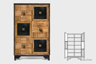 Шкаф "Cube Design" 6; фасад "шашки+стекло"; графит, бейц-масло