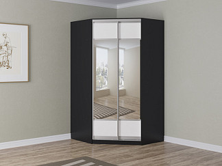 Шкаф Угловой шкаф Como/Veda (ЛДСП Черная+экокожа Черный/Белый) 124x62