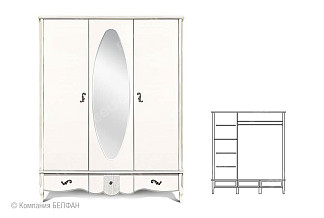 Шкаф для одежды "Katrin" 3-х дв. с зеркалом; альба с серебряной патиной