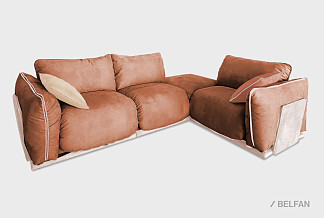 "Ферре" диван 3-х местный с пуфом; нераскл.; 1L+10+18+1R; правый; Soul493+подушки(Maxwell190+Maxwell225)+кант и вставки(Maxwell190) (гр. 2/СМ)