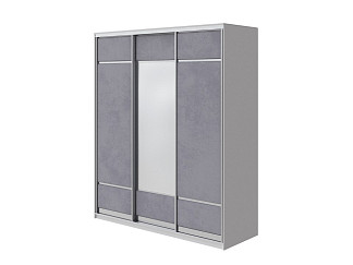 Шкаф Шкаф-купе 3х дв Como/Veda (1 зеркало) (ЛДСП Белая+ткань Белый/Teddy 318 Мокрый асфальт/Серебро) 177x62
