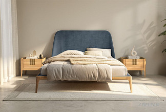 Кровать "Бергамо" (мягкое изголовье); без основания, без матраса; (1800x2000); дуб натуральный; Infinity 12 Smoke Blue