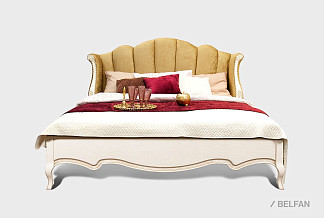 Кровать с мягким изголовьем (осн. дер) "Трио"; без осн, без матр; (1800x2000); белая эмаль с золотой патиной; И-25 (гр.Т6)