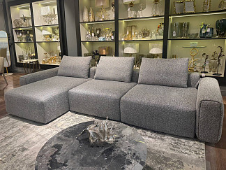 Диван трехместный Турин(Turin)(3 секции) с канапе и мех черно/серый Santo1606 355*163,5**68см