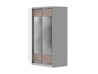 Шкаф Угловой шкаф Como/Veda (ЛДСП Белая+ткань Белый/Teddy 014 Шоколадный бисквит/Серебро (2 зеркала)) 124x62