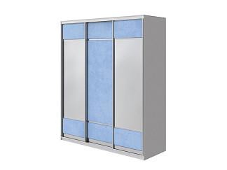Шкаф Шкаф-купе 3х дв Como/Veda (2 зеркала) (ЛДСП Белая+ткань Белый/Teddy 311 Небесно-голубой/Серебро) 177x62