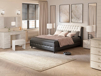 Кровать Como (Veda) 4 с ПМ + Матрас Orto Comfort Middle (Экокожа Черный с белым) 200x190