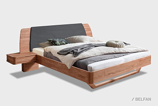 Кровать "Монблан" (с прикроватными тумбами); без основания, без матраса; (2000x2000); американский орех; Enjoy 24 Graphite