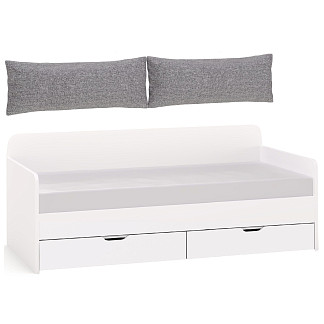 Кровать-диван односпальный 90х200 Челси,Римини белая с ящиками и подушками Римини белая