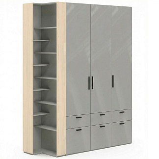 Шкаф трехстворчатый Челси серая со стеллажом Челси серая