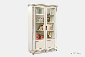 Шкаф для книг "Алези 2/1"; стекл. дв.; слоновая кость с золочением