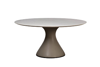 160KD-60090 Стол обеденный, мрамор Volakas, экокожа бежевая d160*75см