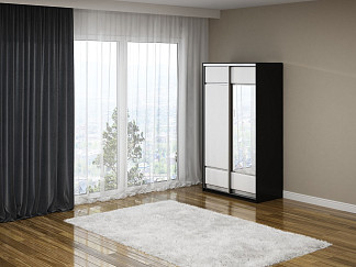 Шкаф Шкаф-купе 2х дв Como/Veda (1 зеркало) (ЛДСП Черная+экокожа Черный/Белый) 119x62