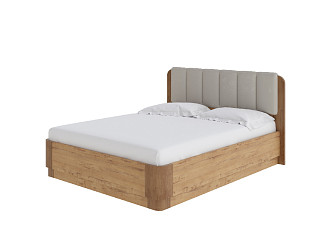 Кровать Wood Home Lite 2 с подъёмным механизмом (ЛДСП/Массив/Микрофибра ЛДСП Бунратти/Антик (сосна)/Diva Нюд) 80x220