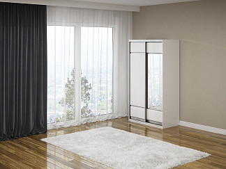 Шкаф Шкаф-купе 2х дв Como/Veda (1 зеркало) (ЛДСП Белая+экокожа Белый/Белый) 119x62