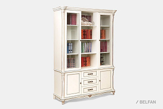Шкаф комбинированный для библиотеки "Алези "; слоновая кость с золочением