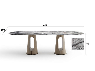 160KD-60074 Стол обеденный, керамика Венециан Браун (Venetian Brown), экокожа бежевая 220*100*75см