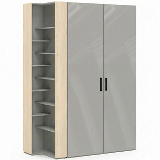 Шкаф двухстворчатый Челси серая со стеллажом Челси серая