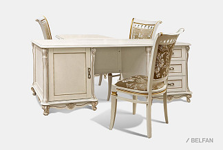 Стол письменный "Алези" с приставкой; слоновая кость с золочением