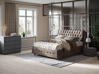 Кровать Como (Veda) 4 Grand с ПМ + Матрас Optima Comfort M (Ткань: Велюр Casa Кофейный) 200x220
