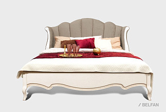 Кровать с мягким изголовьем (осн. дер) "Трио"; без осн, без матр; (1800x2000); белая эмаль с золотой патиной; Missoni 01 (гр.Т6)