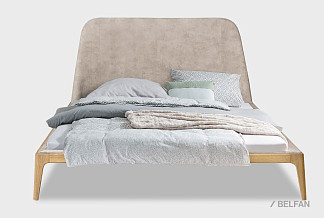 Кровать "Бергамо" (мягкое изголовье); без основания, без матраса; (1600x2000); дуб натуральный; Infinity 2 Beige