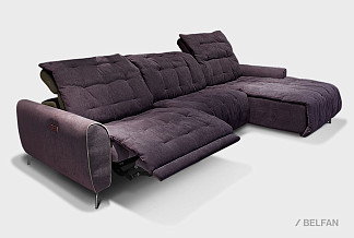 "Грей-2" диван с оттоманкой; раскл.; 1EL+10W+8R; Реклайнер; Velvet Lux 55(34209) + 874(1) экокожа (гр. 2)