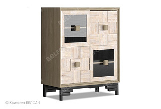 Тумба высокая "Cube Design" 4; фасад "шашки+стекло"; серый дуб, белёный дуб