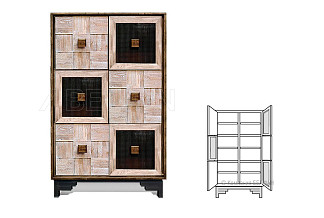 Шкаф "Cube Design" 6; фасад "шашки+стекло"; графит, белёный дуб