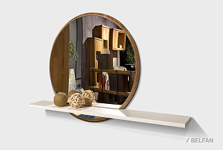 Зеркало настенное с полкой "Уоллстрит" (круглое); к-бейц-масло, п-белый