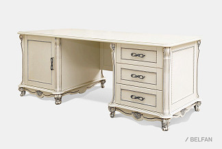 Стол письменный "Алези 2"; 2 тумбы; слоновая кость с серебром