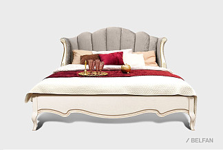 Кровать с мягким изголовьем (осн. дер) "Трио"; без осн, без матр; (1600x2000); белая эмаль с золотой патиной; И-11; (гр.Т6)