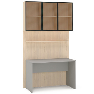 Стол письменный Челси,Римини серая с навесной секцией и настенной панелью Римини серая