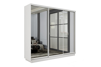 Шкаф-купе Премиум 3х дв 210х240х60 Белый снег Зеркало/Зеркало/Зеркало