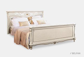 Кровать "Алези" (высокое изножье); с основанием, без матраса; (1800x2000); слоновая кость с золочением