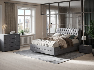 Кровать Como (Veda) 4 Grand с ПМ + Матрас Optima Comfort M (Ткань: Велюр Ultra Осенний туман) 180x220