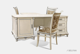 Стол письменный "Алези" с приставкой; слоновая кость с серебром