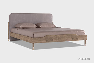 Кровать "Меридиан" (мягкое изголовье); без основания, без матраса; (1600x2000); к-торфяной дуб; Tiffany 29 Taupe