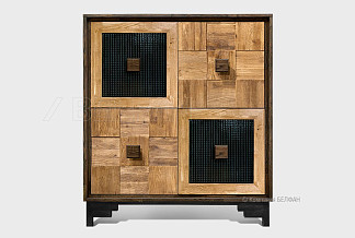 Тумба высокая "Cube Design" 4; фасад "шашки+стекло"; бейц-масло