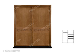 Шкаф-купе для одежды 2-х дв. узкий "Соната" без зеркала (декор); коньяк с тёмной патиной+горький шоколад