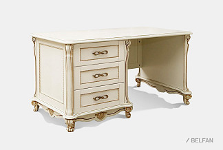 Стол письменный "Алези 1" с ящиками (1 тумба слева); слоновая кость с золочением