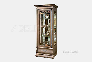Шкаф с витриной 1-но дв. "Оскар" (правый); амбэр с белой патиной