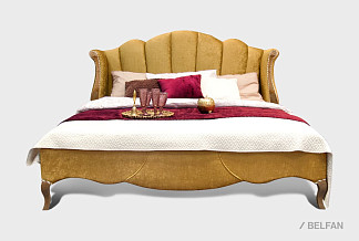 Кровать с мягким изголовьем (осн. ткань) "Трио"; без осн, без матр; (1800x2000); коньяк с серебряной патиной+серебро; И-25 (гр.Т7)