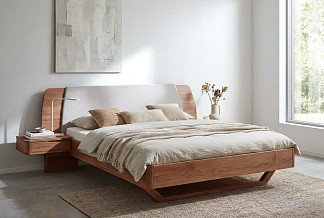 Кровать "Монблан" (с прикроватными тумбами); без основания, без матраса; (2000x2000); американский орех; Enjoy 20 Silver