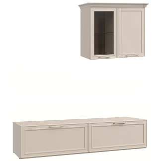 Тумба под телевизор Монреаль беж с двумя навесными секциями с карнизом и светильником Монреаль беж