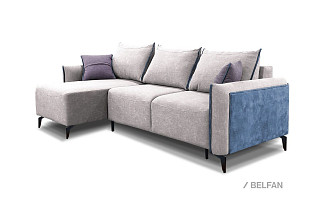 "Соренто" диван с оттоманкой; раскл.; "Тик-так" (1480х2310); левый; металл черный; Salvador 13 Silver+Maverick col 18+ Salvador 17 Denim (гр. 1/МТХ)