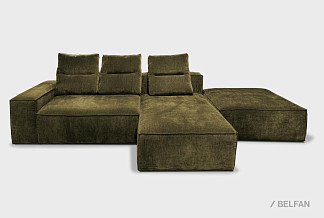 "HUGO" диван с оттоманкой и пуфом; раскл.; 03+20М+08+3; "Тик-так" (2020*1280); Divo 11 (гр.4/НФ)